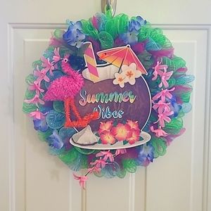 Handmade Summer Vibes Flamingo wreath 16"